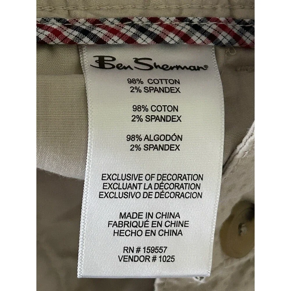 Ben Sherman Regular Fit Seersucker Shirts Khaki Size 36 Stretch Flat Front Golf